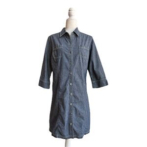 Chicos Blue Chambray 3/4 Sleeve Collared Shirt Dress Womens Size M Knee Length